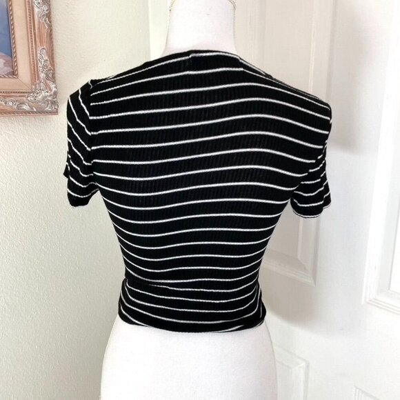Project Social T x Urban Outfitters Ribbed Wrap Top Size Medium Black White - Picture 5 of 7